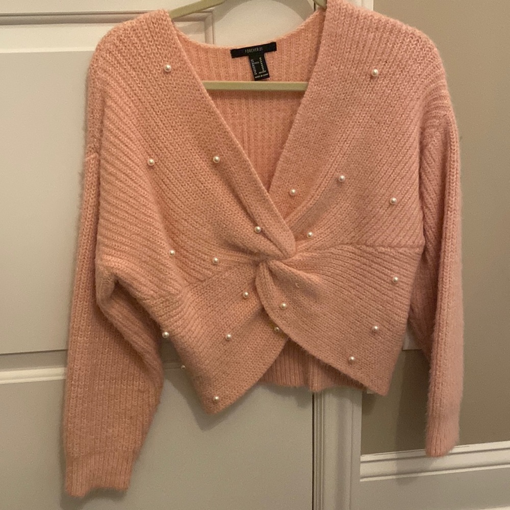 Pink pearl knit sweater top